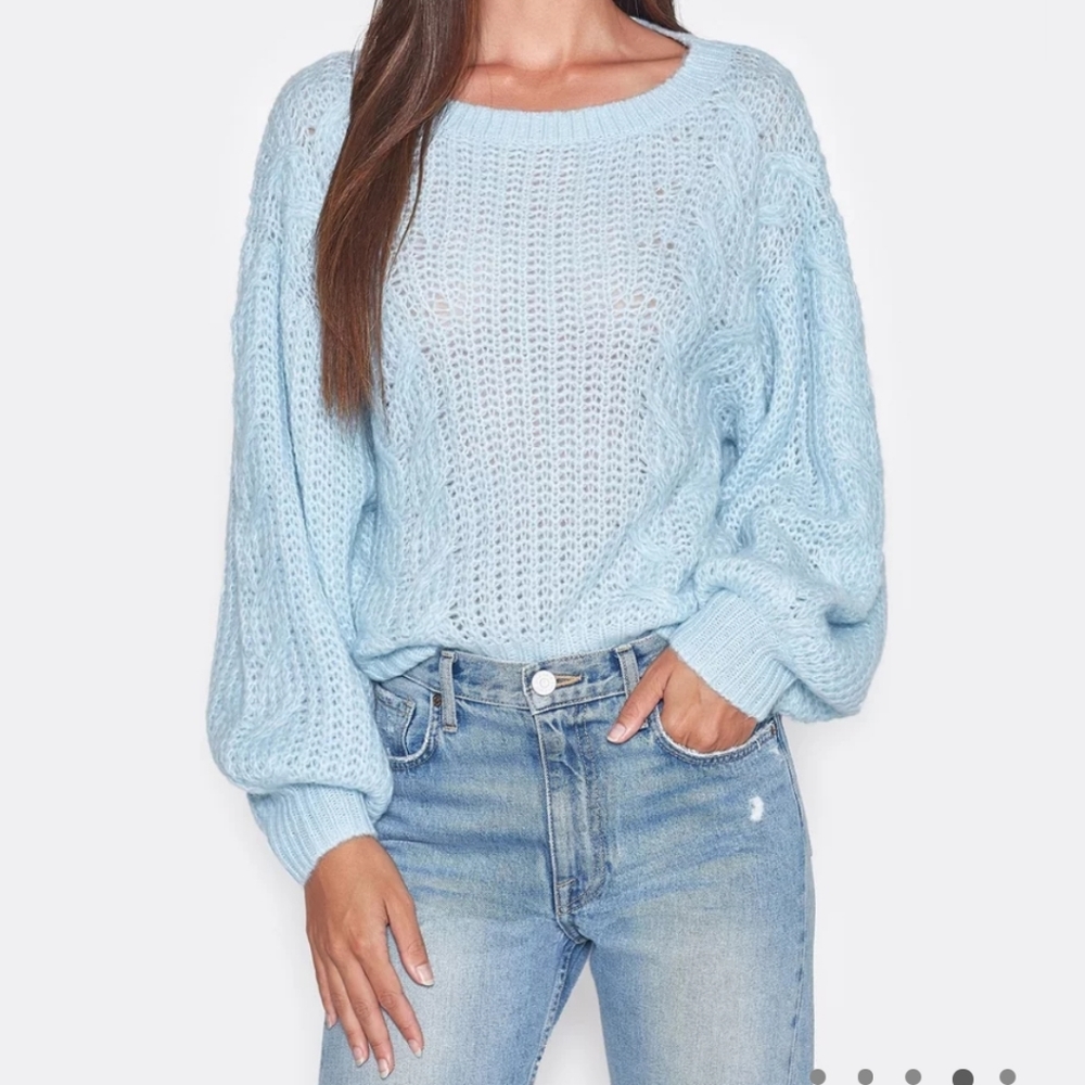 Joie Light Blue Open-Knit Balloon Sleeve Sweater